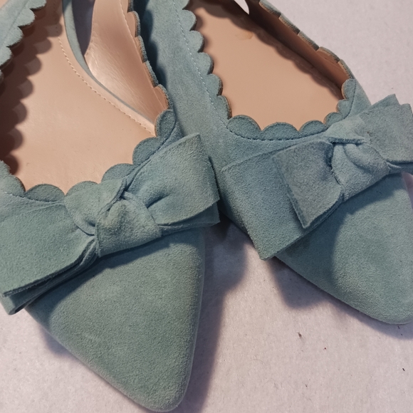 Essex Lane Women's Teal Suede Flats with Bow Slingback Womens 8.5 - Picture 2 of 7